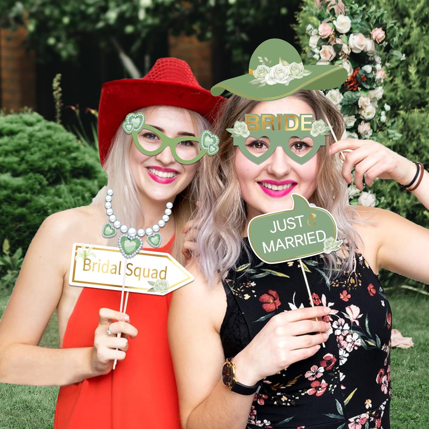 SUNBEAUTY 38 PCS Sage Green Photo Booth Props for Wedding
