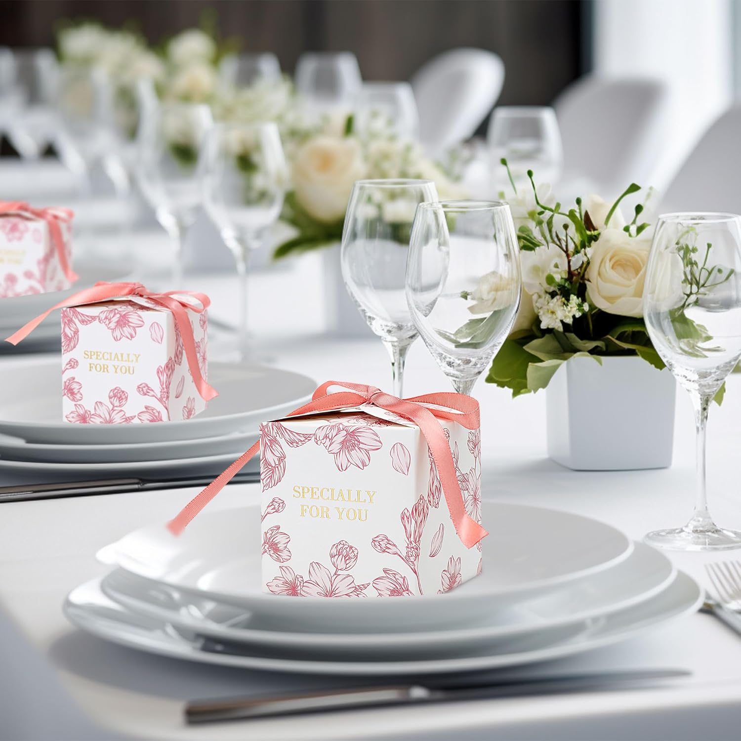 Yoption 50pcs Cherry Blossom Wedding Favor Boxes with Ribbons