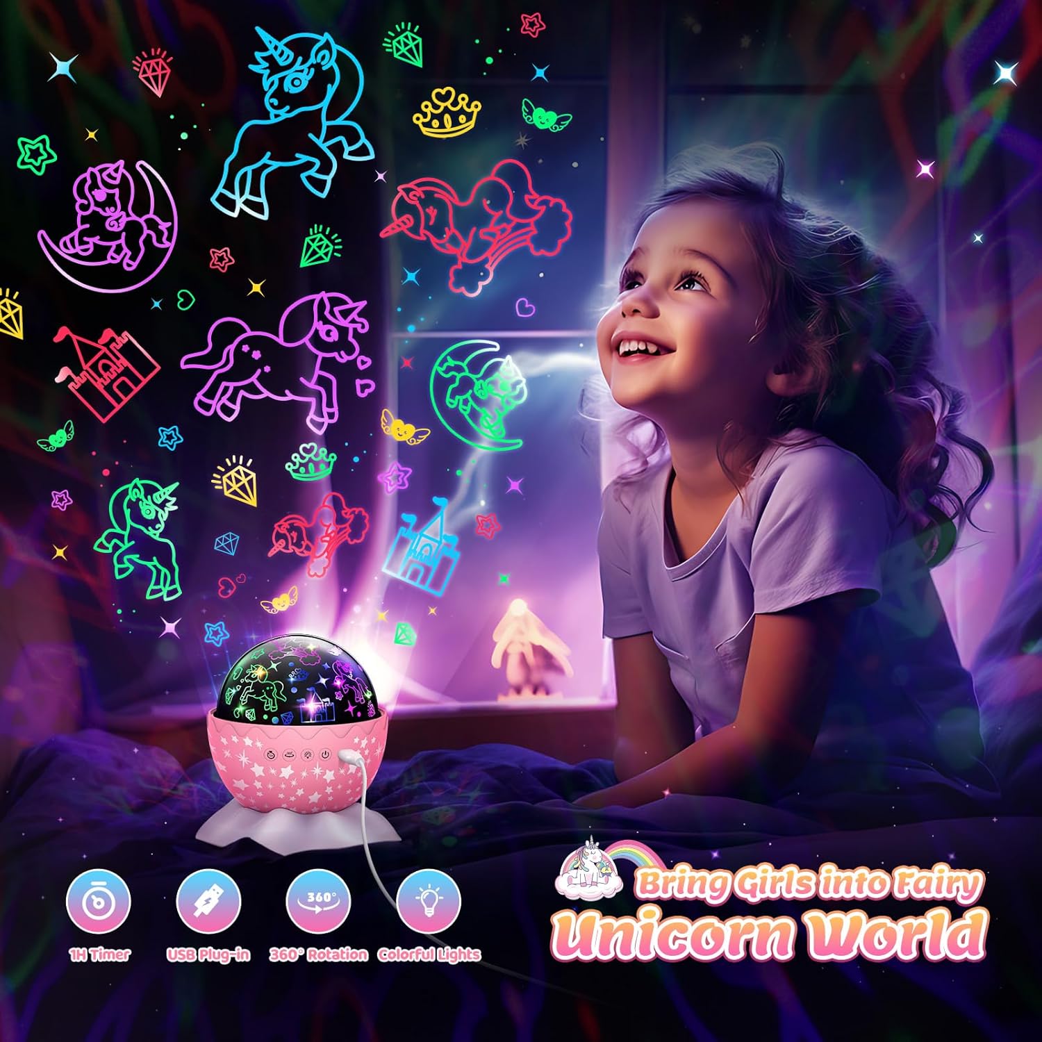 Unicorn Egg Night Light Toy with Timer and Projection