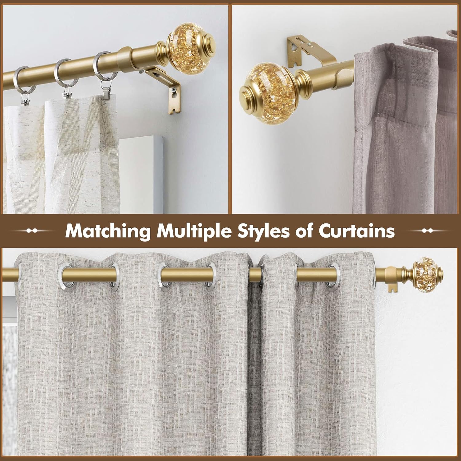 2 Pack Gold Finials for 1 or 78 Inch Curtain Rods