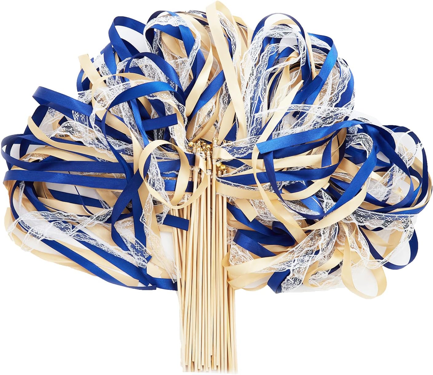 100 Pack Gold Bell Wedding Wands with Silk Ribbons