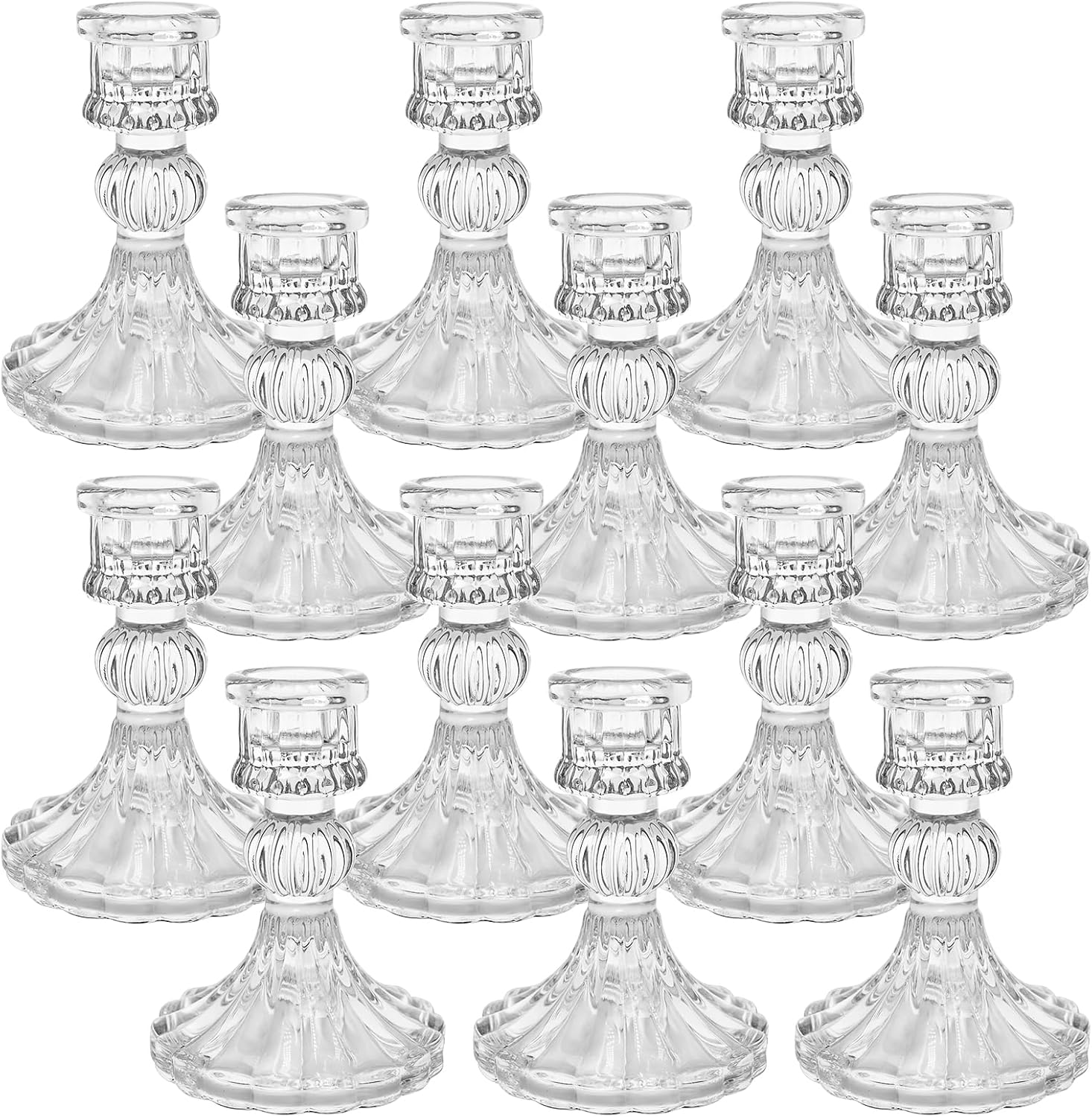 12 Pack Clear Taper Candlestick Holders for Home Decor