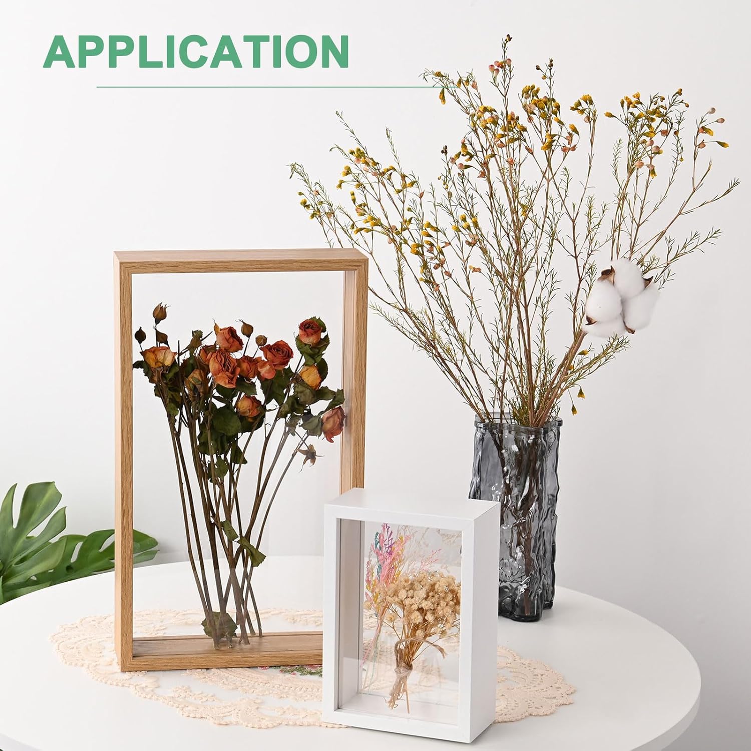 1-Pack Dried Flower Frame 5x7 Inch Double Acrylic Wooden Floating Display Frame