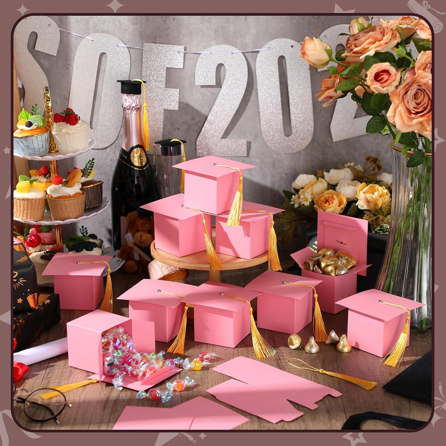 TaoBary 12 Piece Graduation Cap Gift Boxes Pink