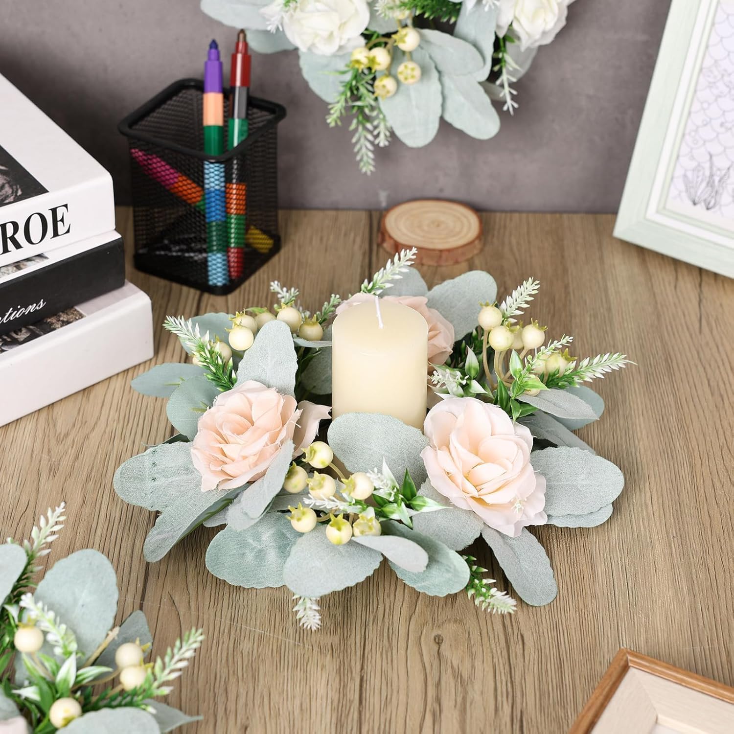 6 Pcs Wedding Rose Candle Rings Swag Wreath Garland Decor