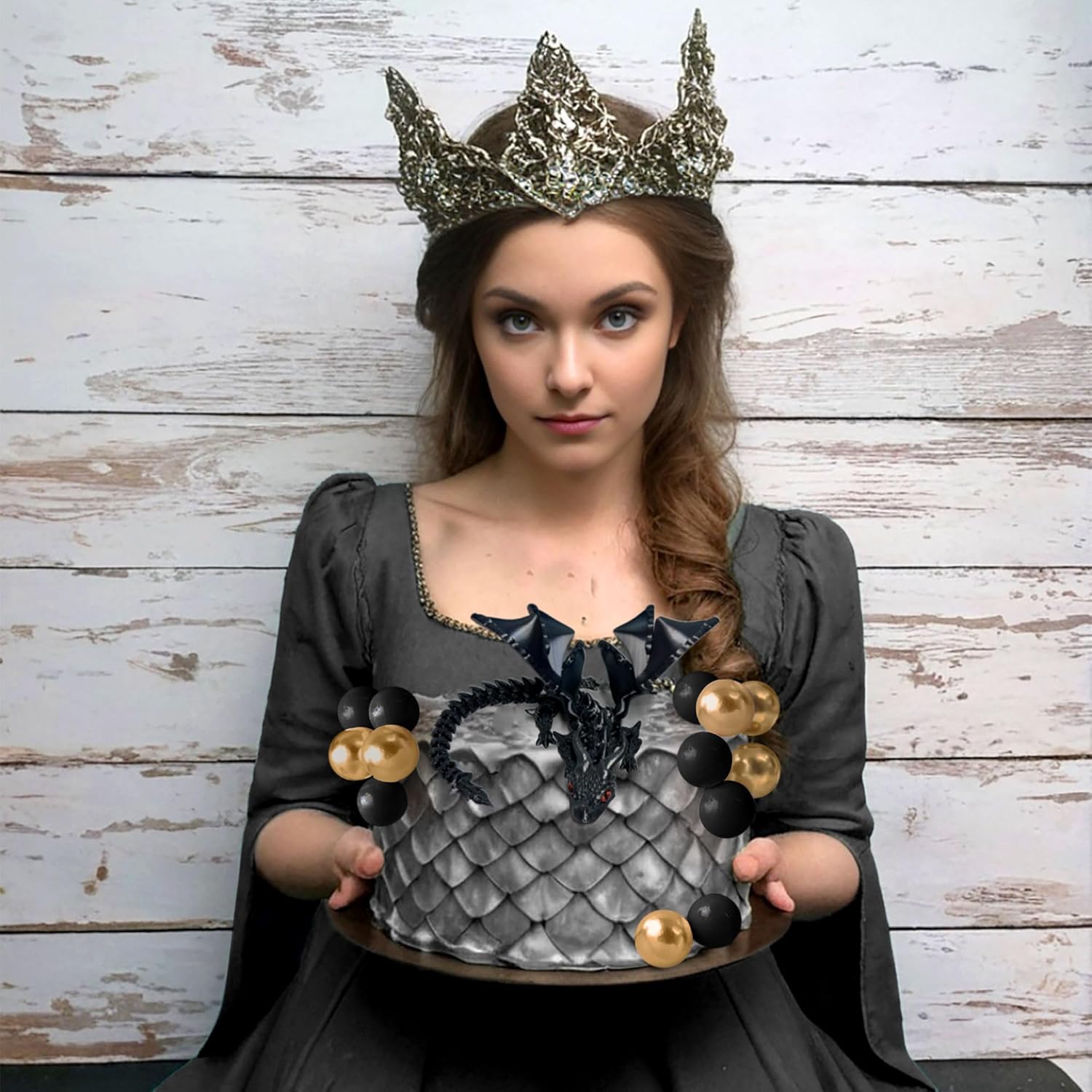 Fantasy Black 3D Dragon Cake Topper Set