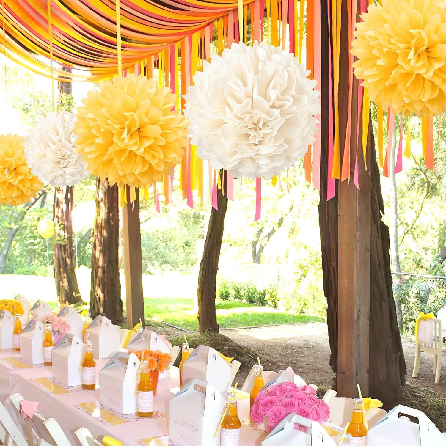 20 Pcs Yellow and Champagne Tissue Paper Pom Poms for Celebrations