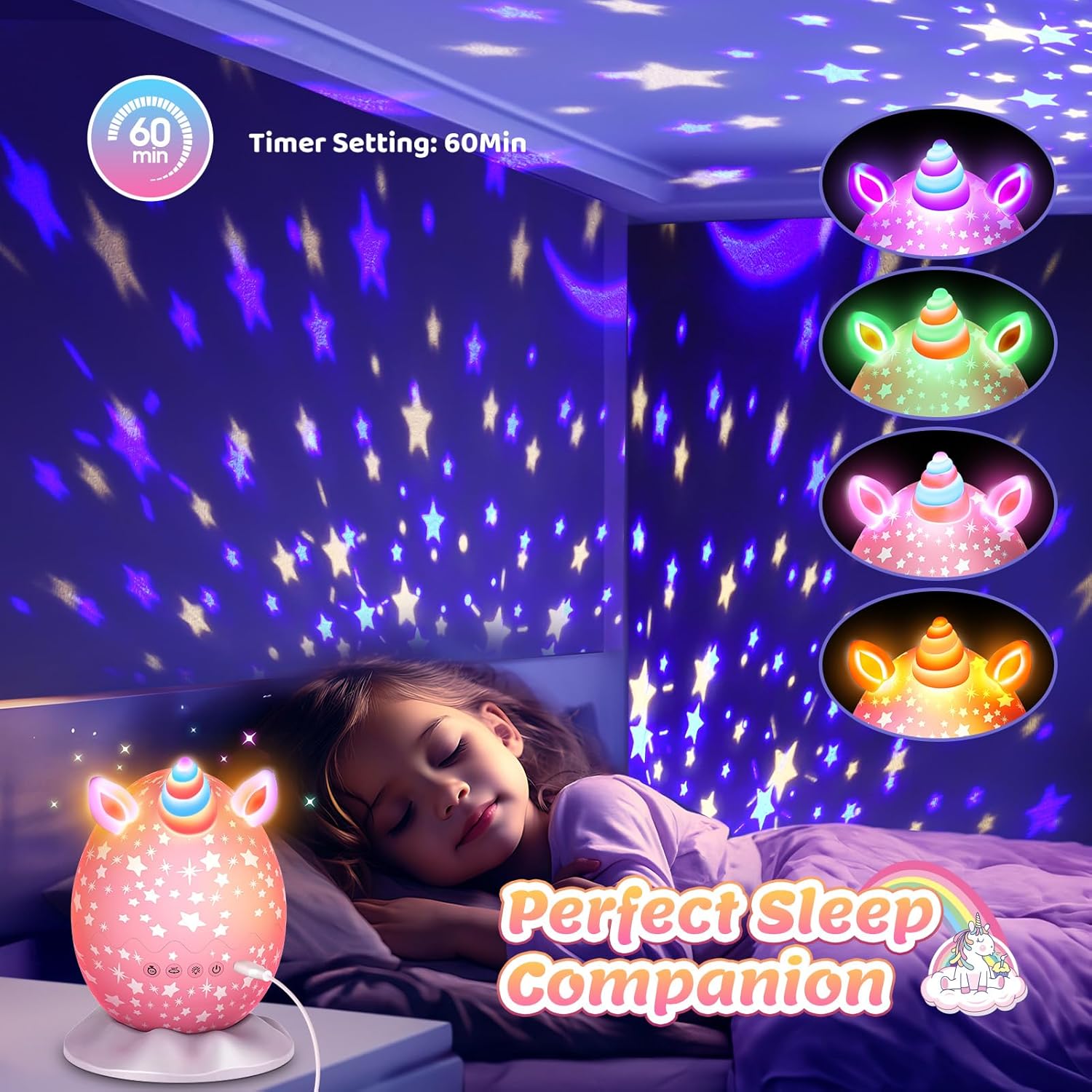Unicorn Egg Night Light Toy with Timer and Projection