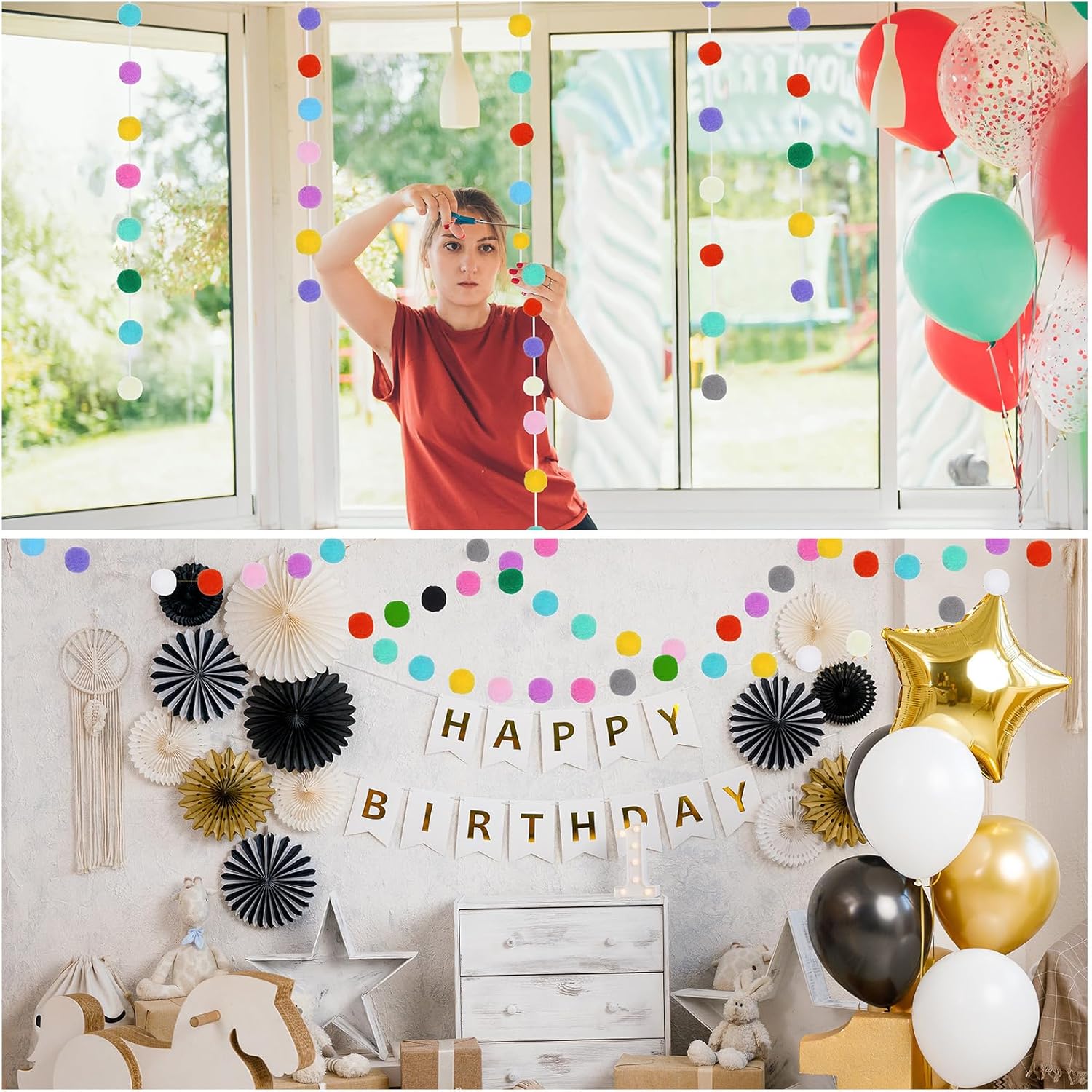 MECCANIXITY 2Pcs Light Blue Felt Ball Garland 66 Feet