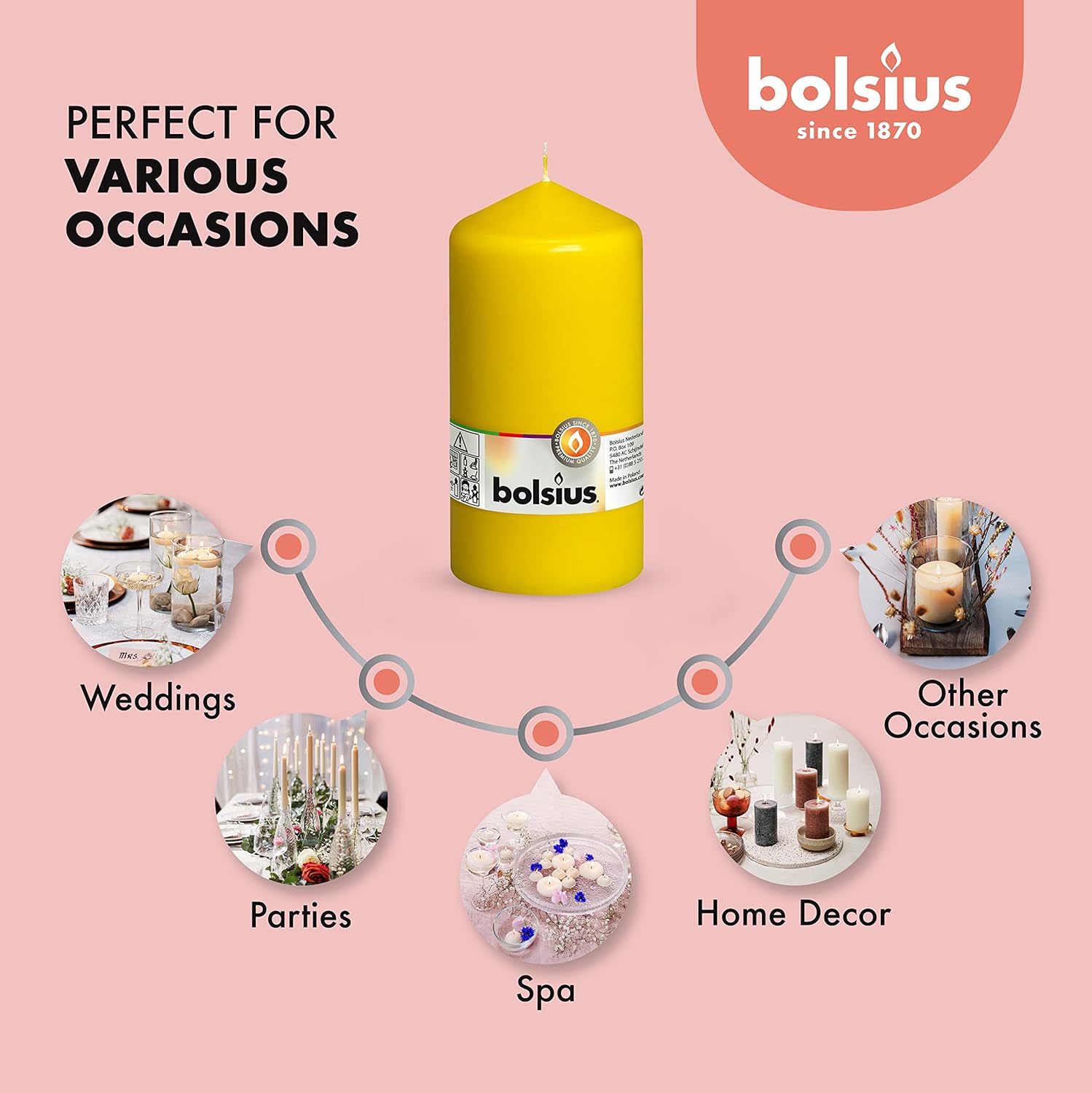 BOLSIUS 4 Yellow Pillar Candles - 3x6 Inches - Unscented