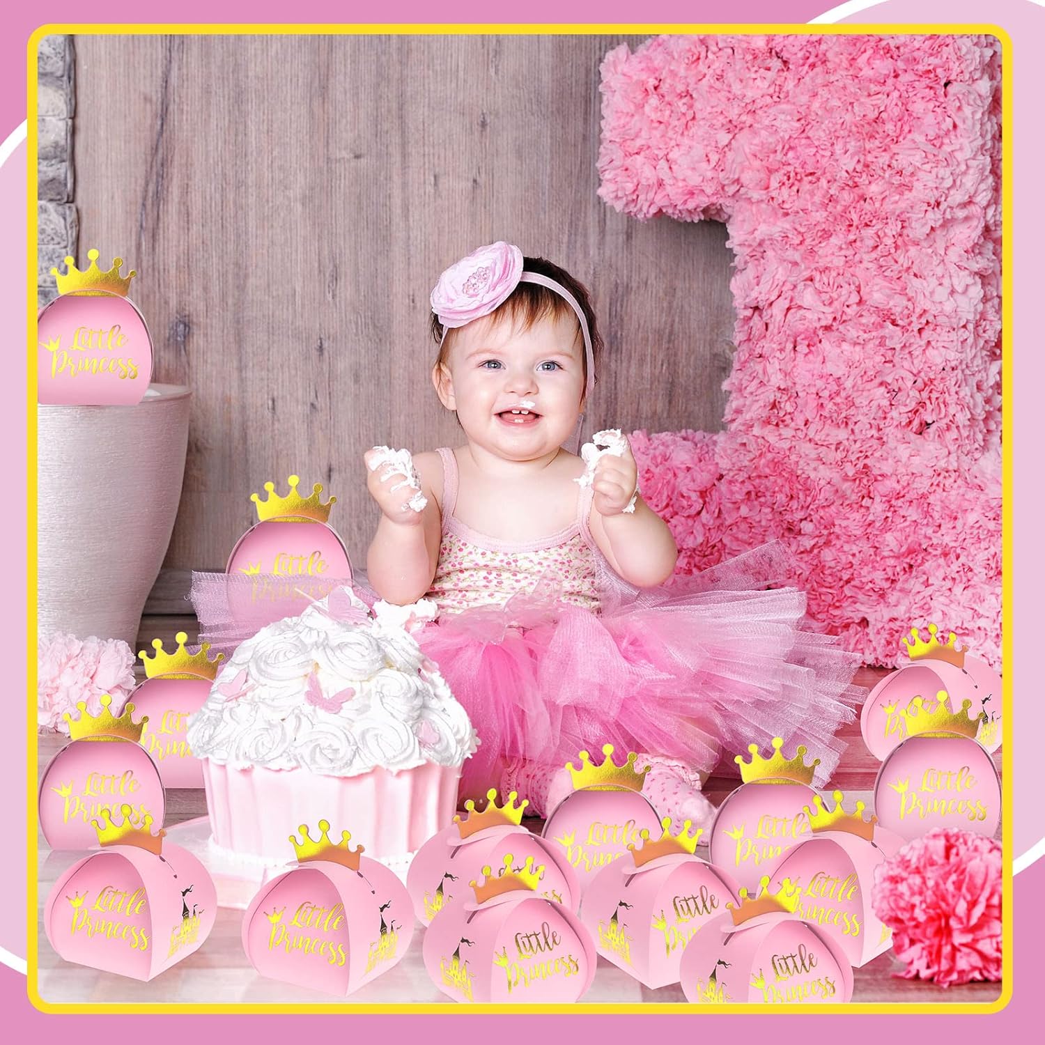 TaoBary 36 Pack Pink Princess Candy Boxes with Gold Crown