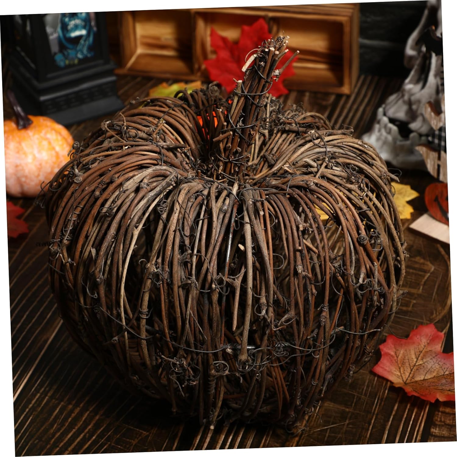 BESPORTBLE 1pc Rattan Woven Pumpkin Decor Centerpiece