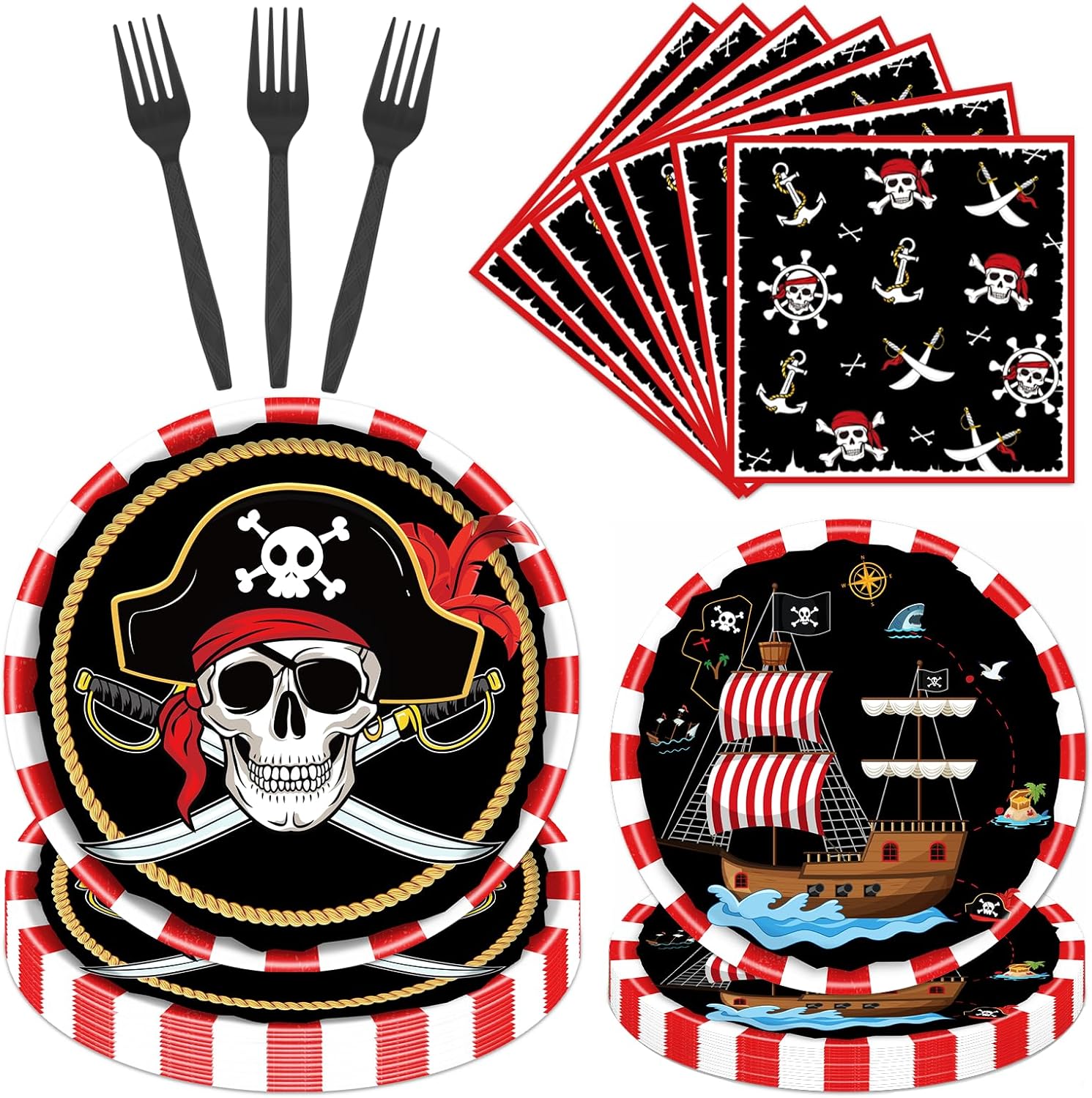 Gameza Pirate Party Tableware Decorations 96PCS Set