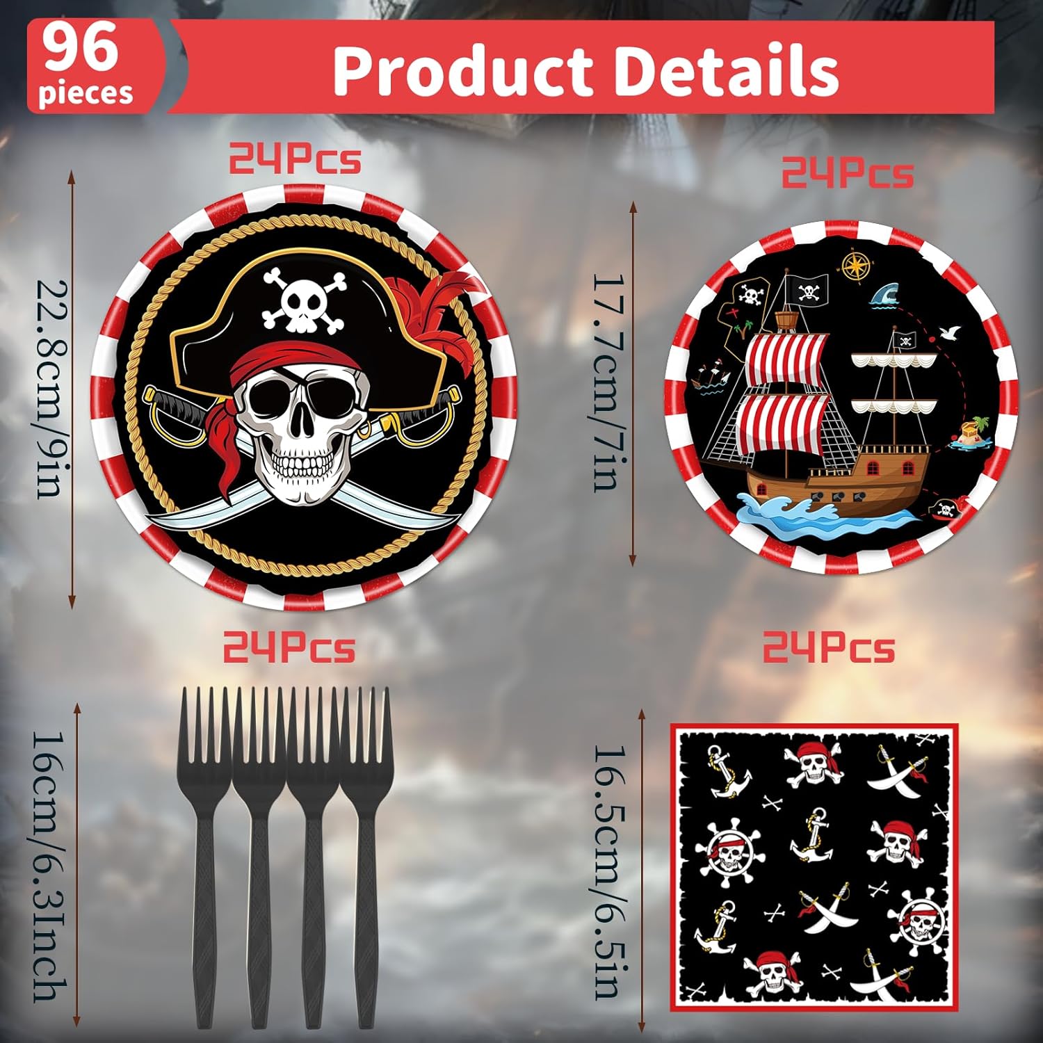 Gameza Pirate Party Tableware Decorations 96PCS Set