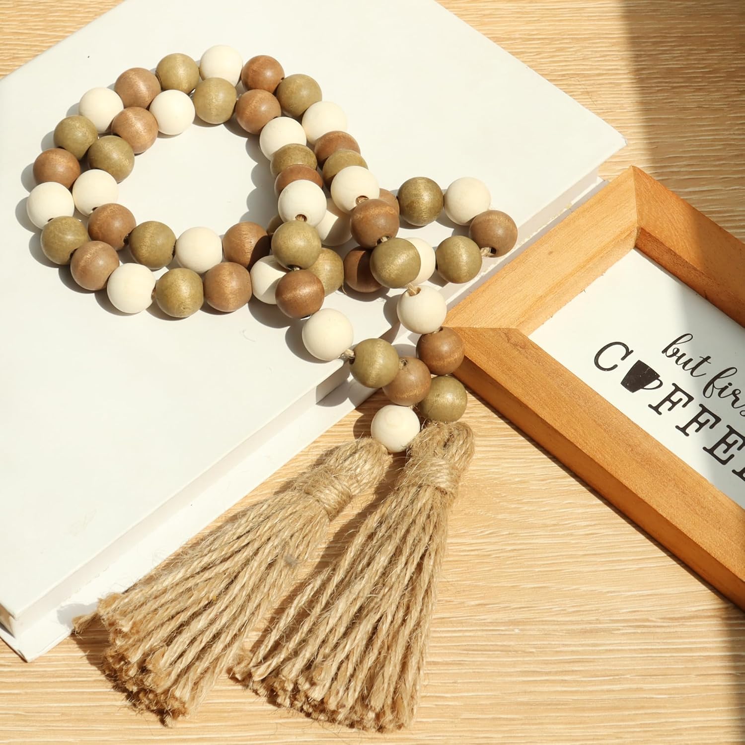 Meplait Wood Bead Garland 39 Inch Farmhouse Decor