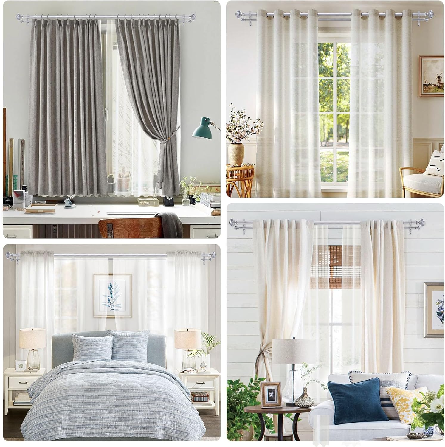Silver Double Curtain Rods for Windows 72 to 144 Inches