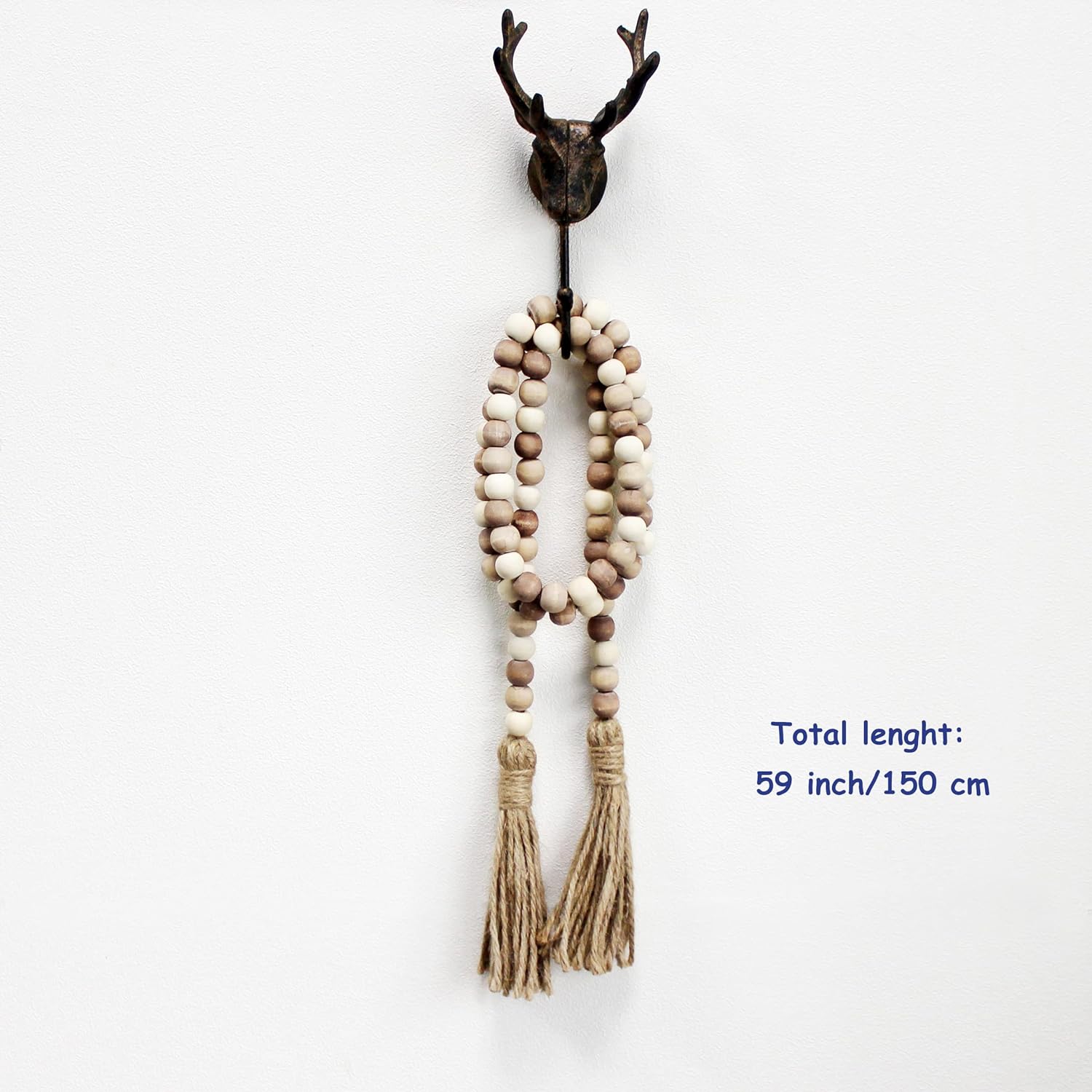 Wood Beads Garland with Tassels Farmhouse Decor Wall Hanging Accent