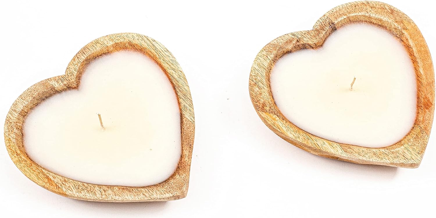 Heart Shaped Wooden Bowl Candle with 3 Wicks 5 oz