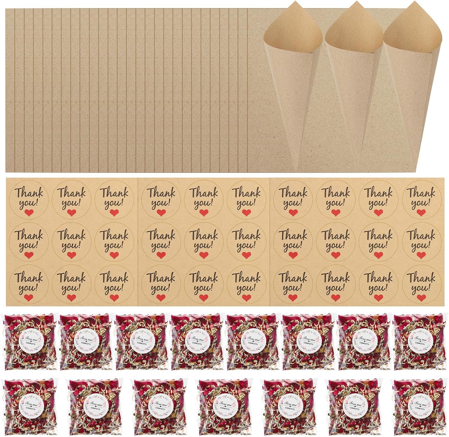 PATIKIL Dried Flower Confetti Cones Red 30Pcs