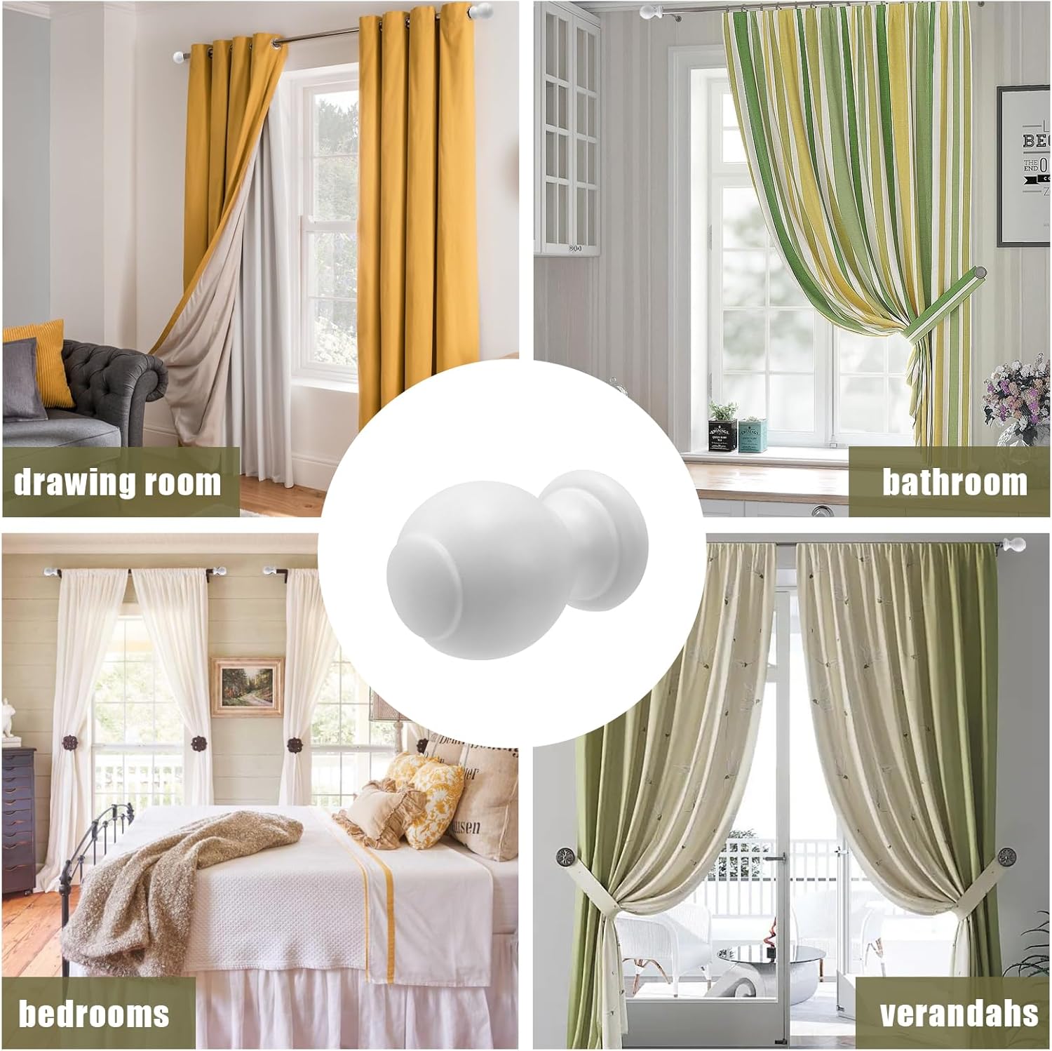 Antrader White Wood Curtain Rod Finials 2 Pcs