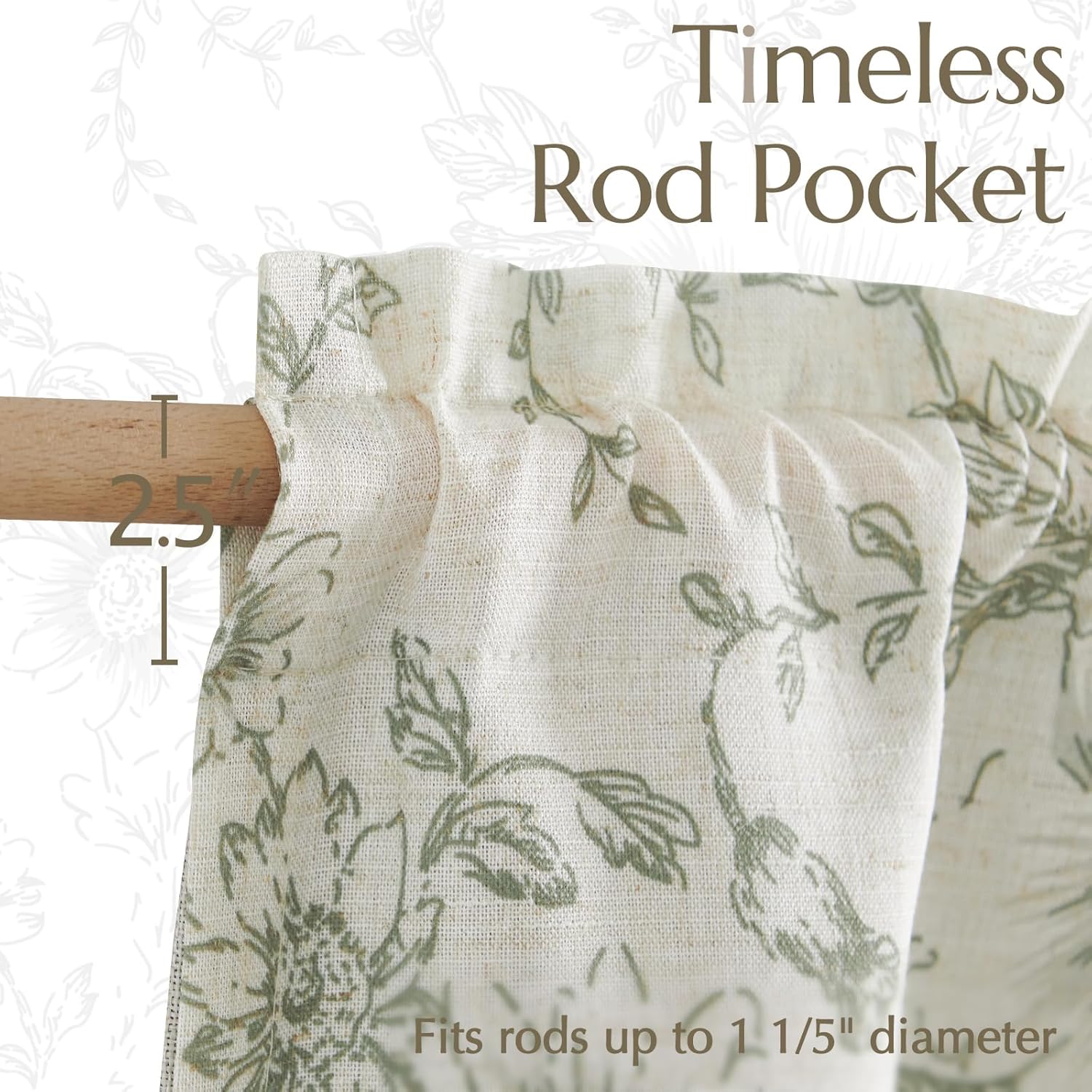 Jinchan Double Layer Linen Floral Valance for Kitchen Window