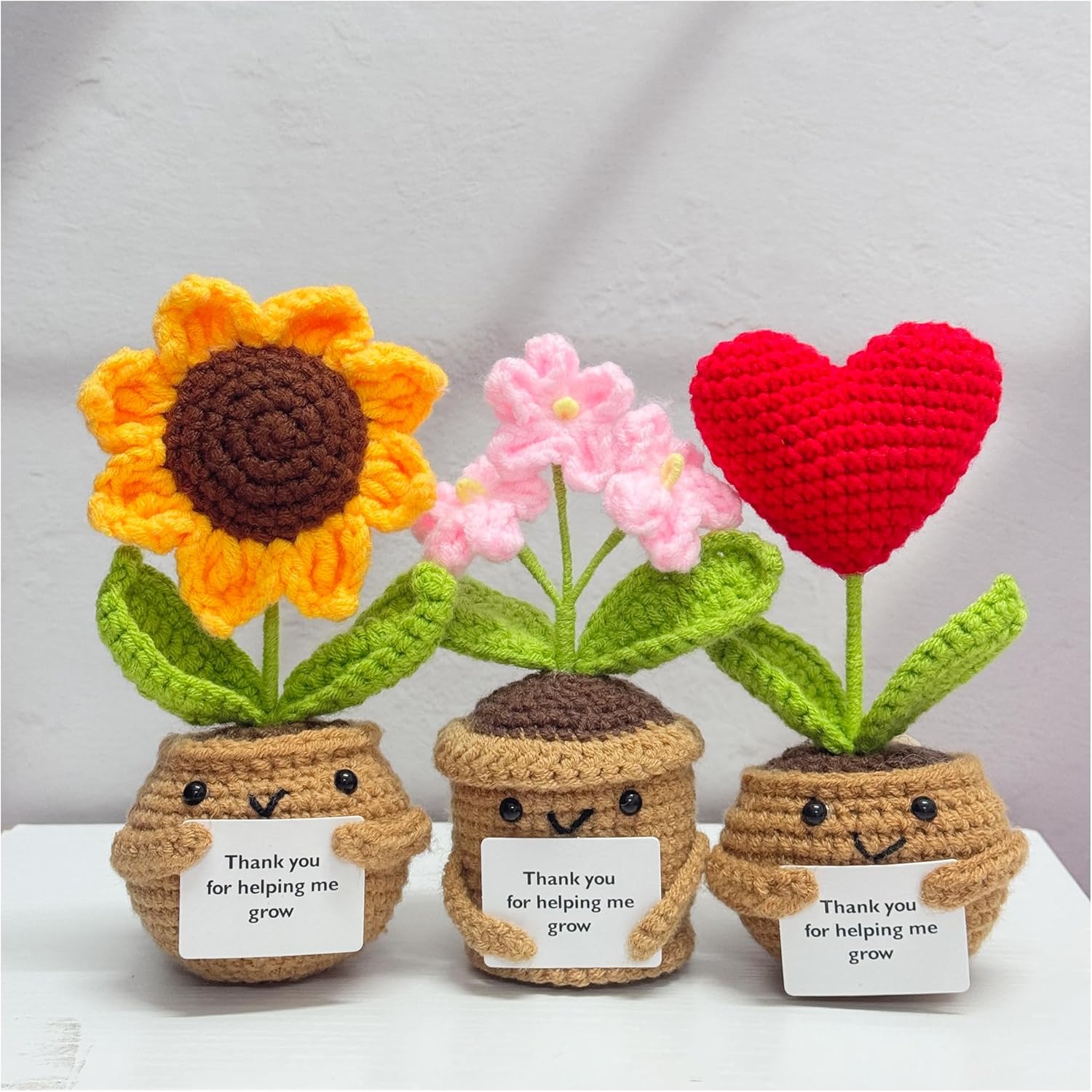 3PCS Handmade Crochet Sunflower Red Heart Forget-me-not Flowers