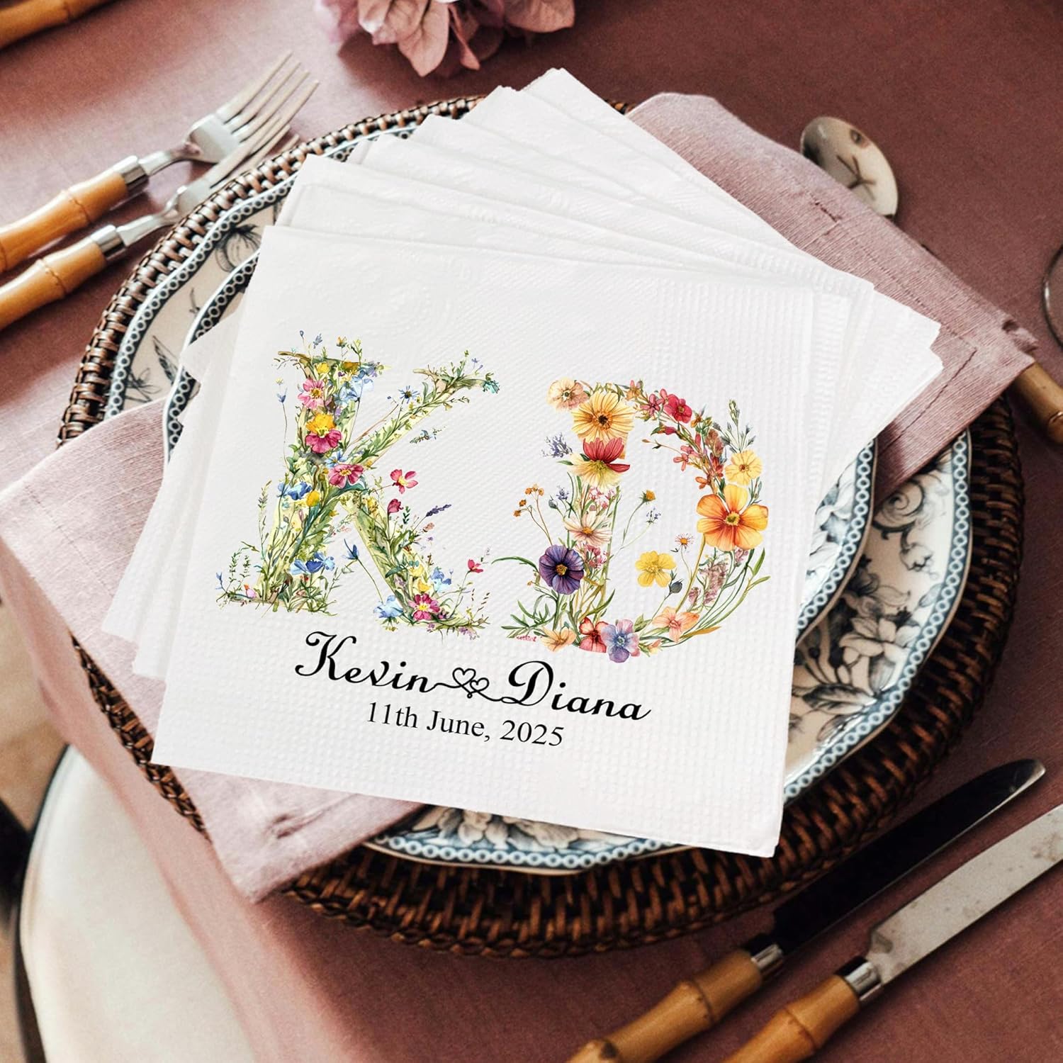 Custom Wedding Napkins - 15 to 1000 Count - Personalized Monogram Design