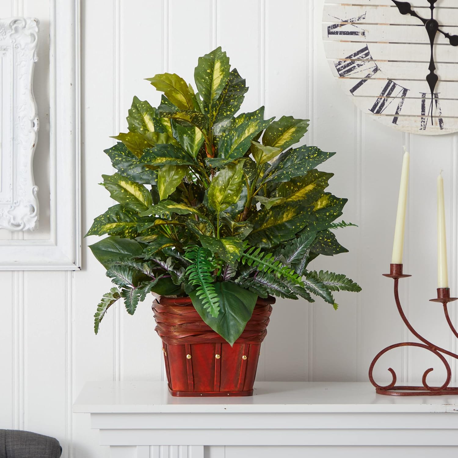Nearly Natural 6527 Greens with Wicker Decorative Silk Plant