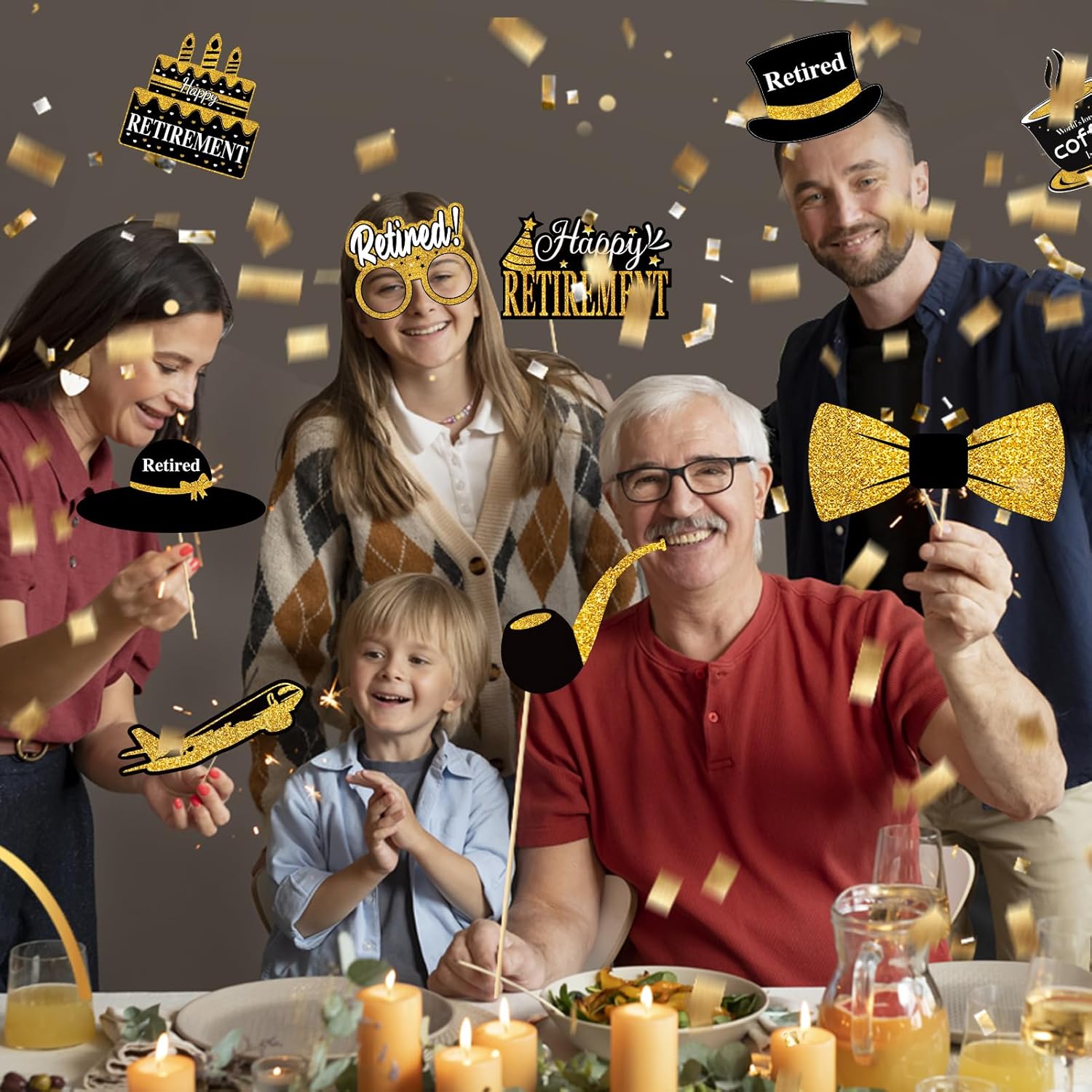 30Pcs Black Gold Retirement Photo Booth Props