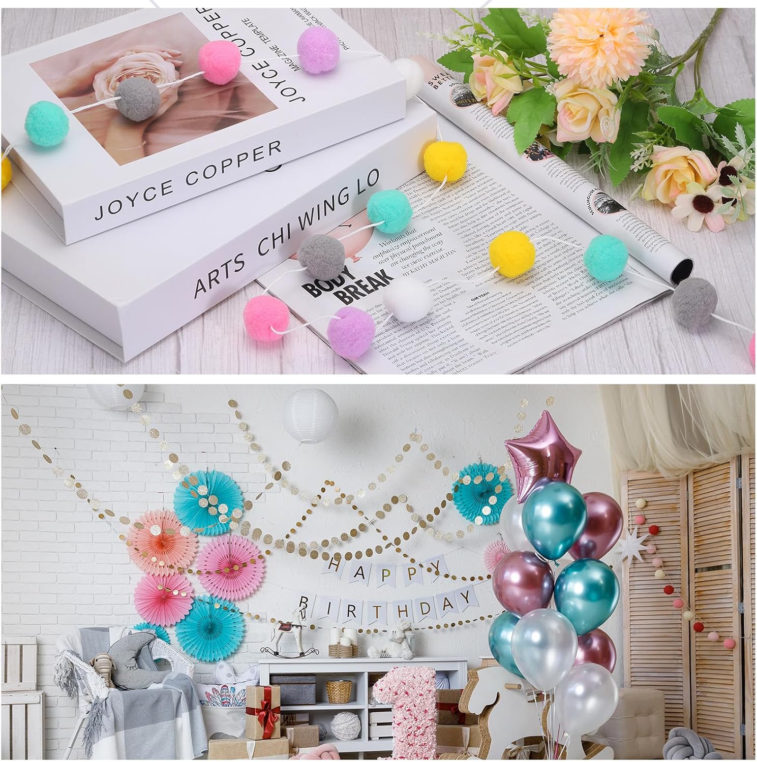 MECCANIXITY 2Pcs Light Blue Felt Ball Garland 66 Feet