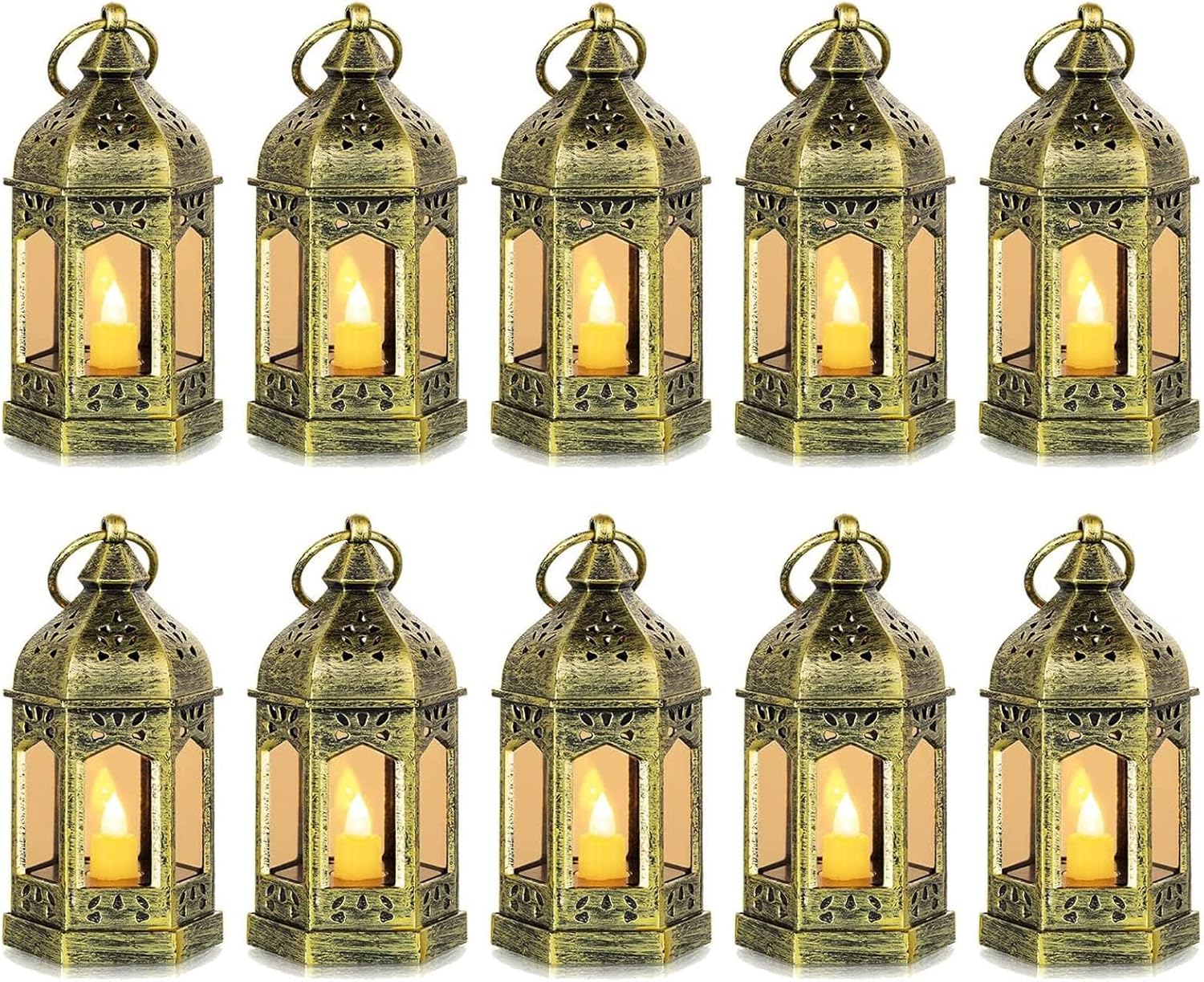 Mini Lantern with Flickering LED Candles Set of 10