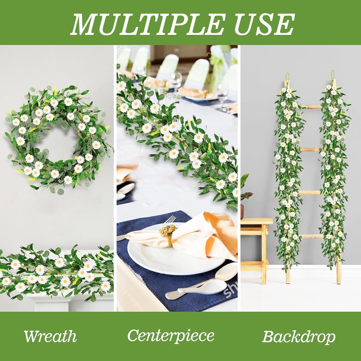 6 Ft White Flower Garland Artificial Daisy Wildflower