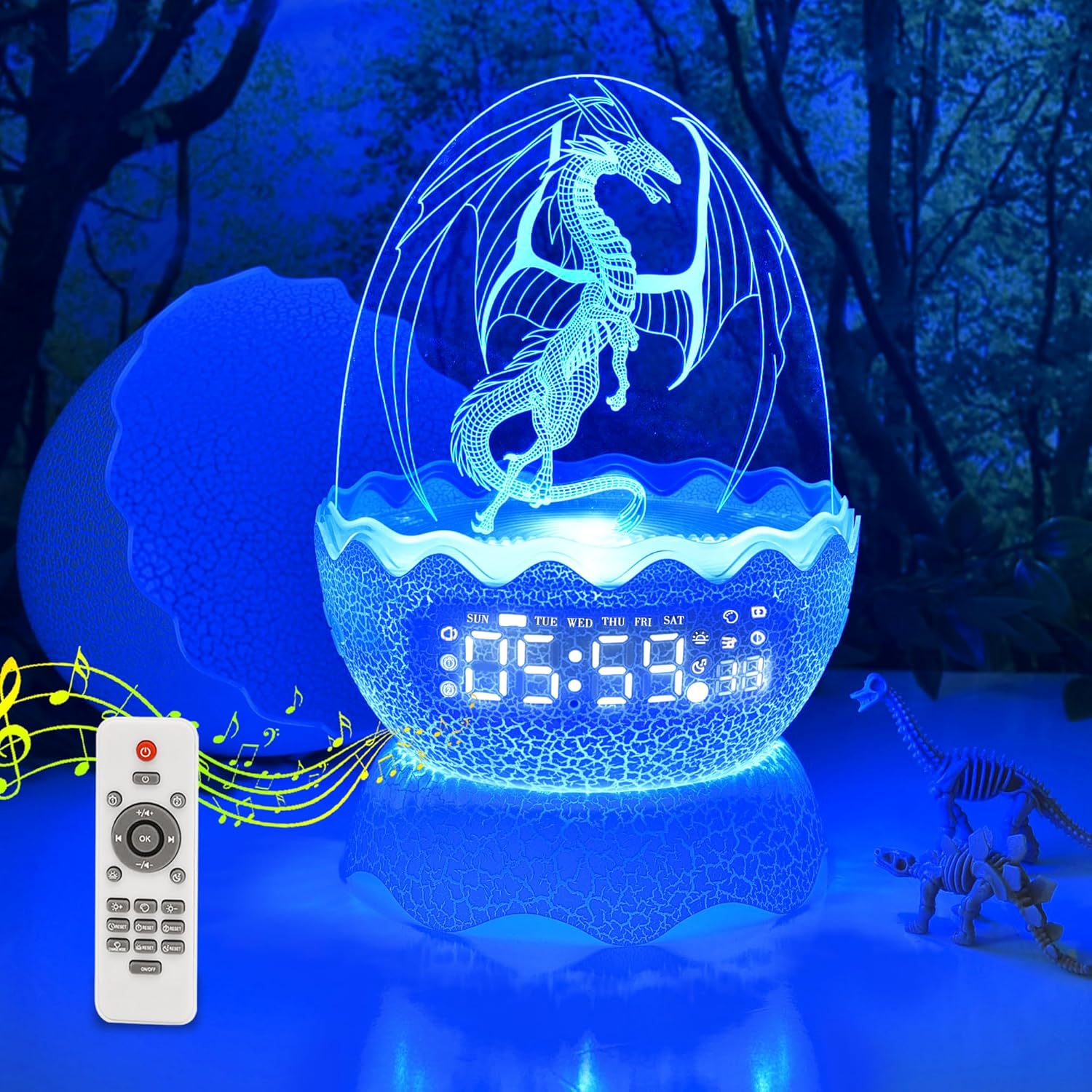 Unique Dragon Egg Digital Clock with Alarm and Bluetooth Speaker