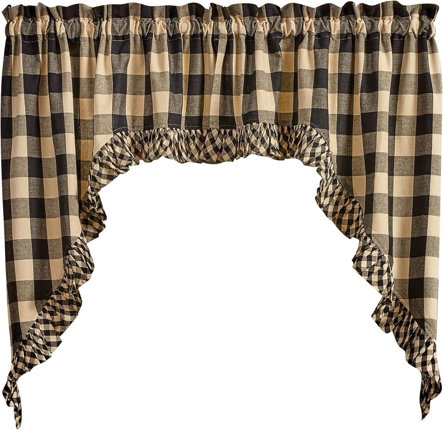Park Designs Buffalo Check Ruffled Swag Panels - Black 72x36