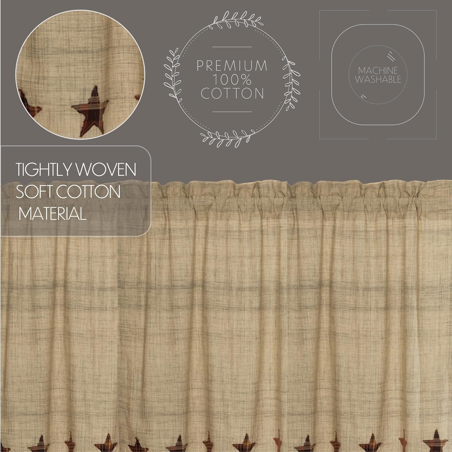 VHC Brands Abilene Country Tan Star Valance Set of 2