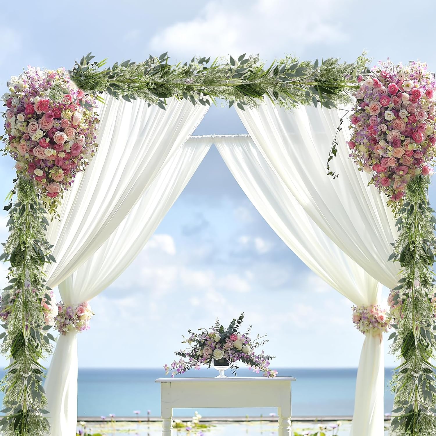 65 Ft Artificial White Flowers Garland with Berries