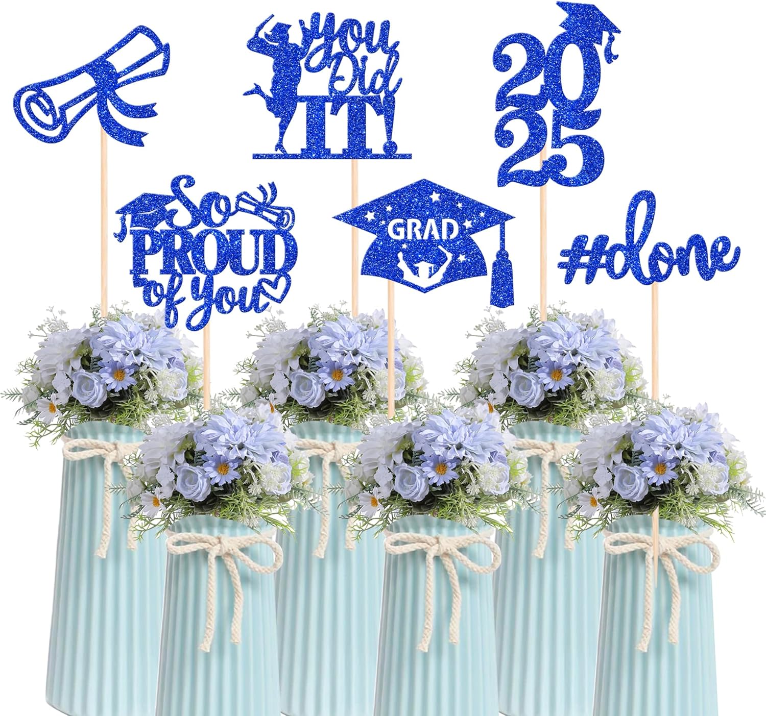 2025 Graduation Centerpiece Sticks Glitter Blue