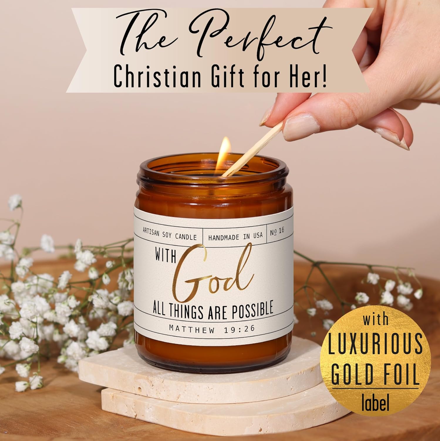 With God Candle Christian Gift for Women USA Made