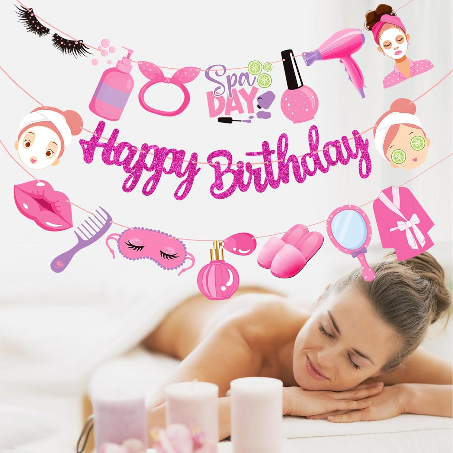 Spa Day Birthday Banners 3PCS Decorations