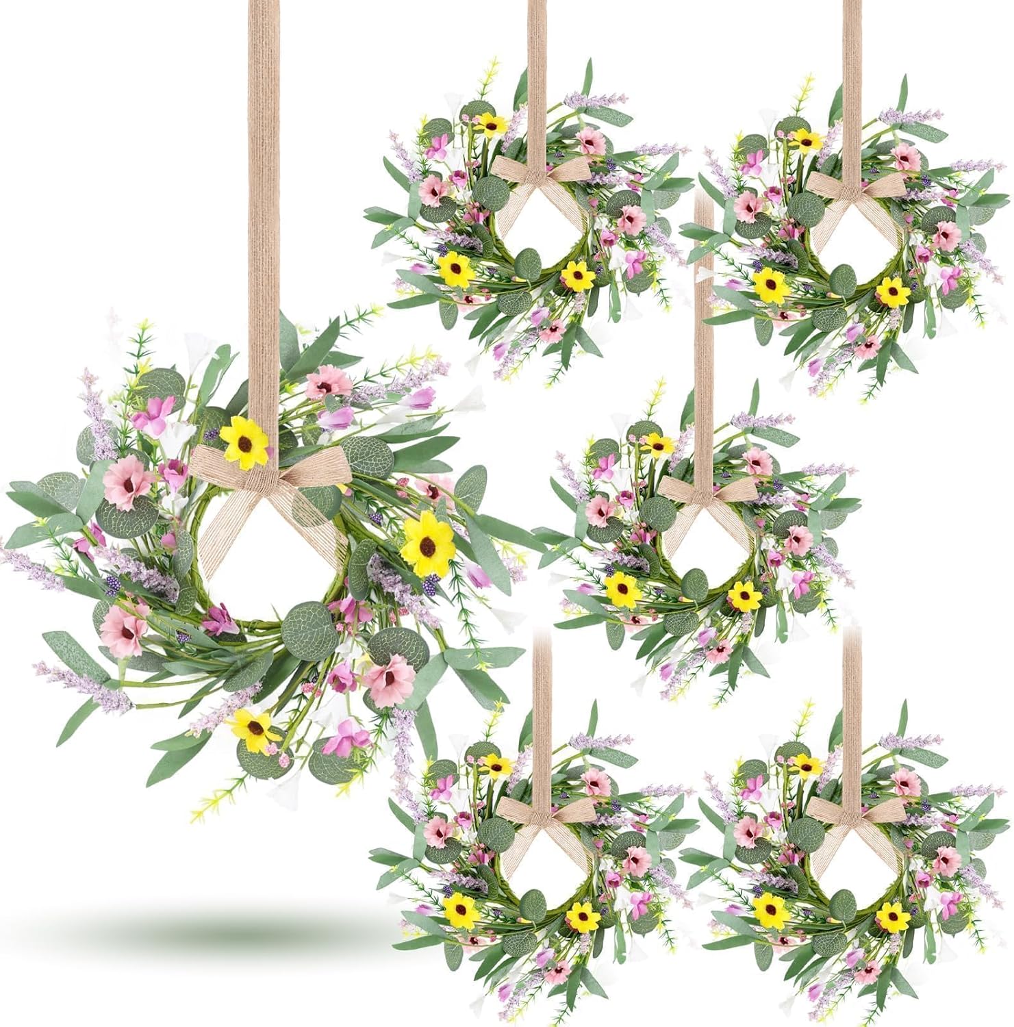 6 Pcs Spring Summer Artificial Flowered Swag Wreaths