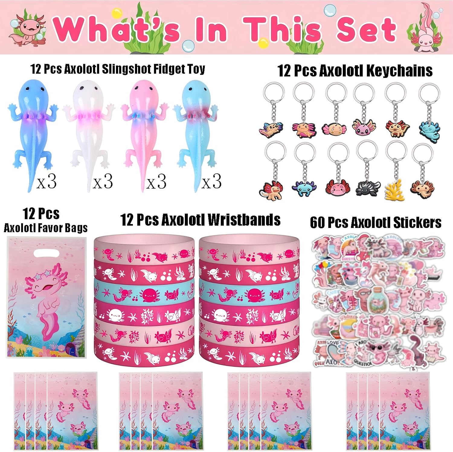 108 PCS Axolotl Party Favors Pack for Kids