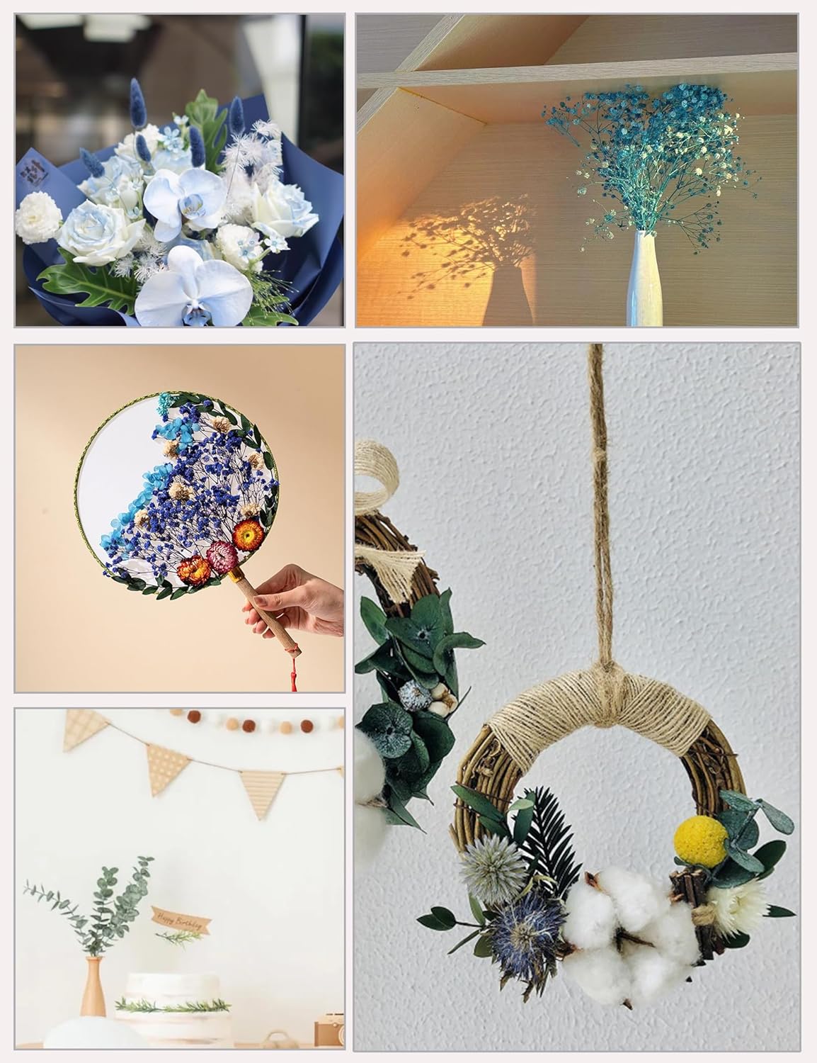 DIY Peacock Blue Dried Flower Set with Stems