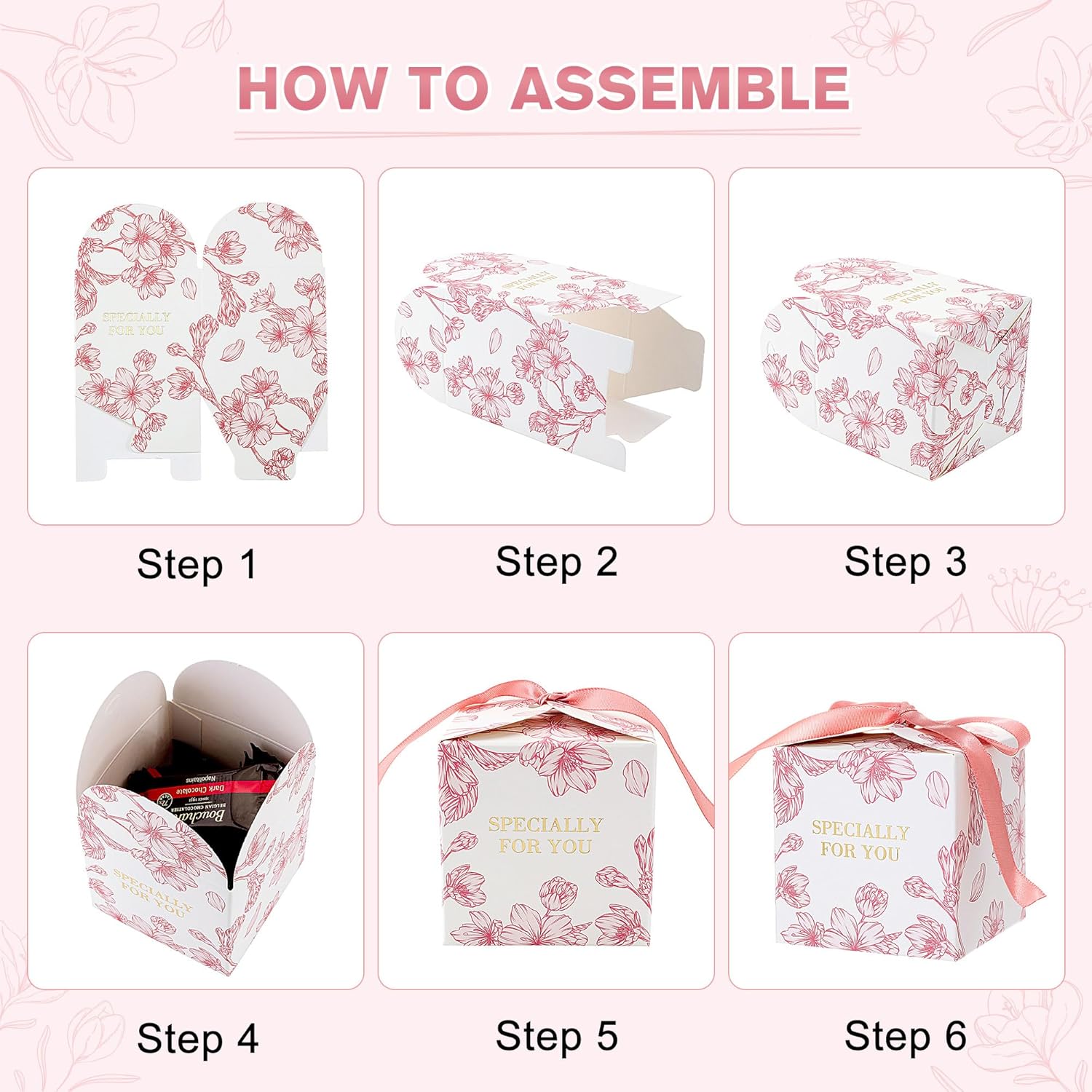 Yoption 50pcs Cherry Blossom Wedding Favor Boxes with Ribbons