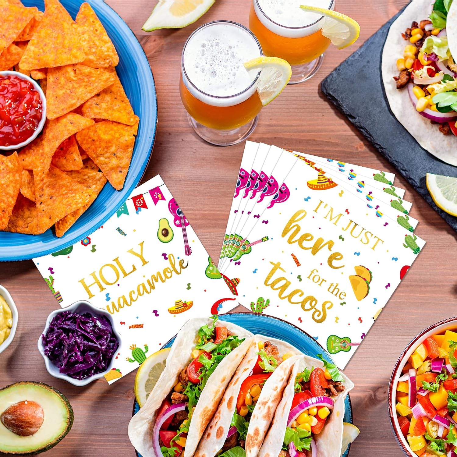 60Pcs Mexican Fiesta Party Napkins with Taco Design
