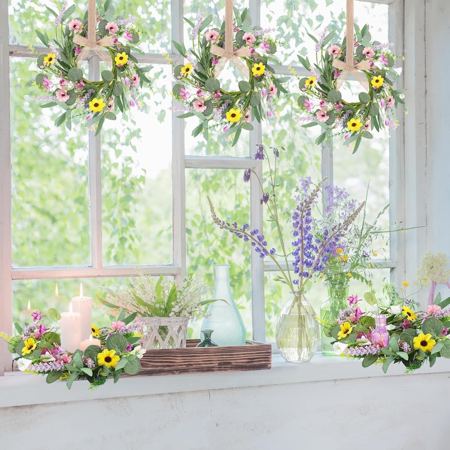 6 Pcs Spring Summer Artificial Flowered Swag Wreaths