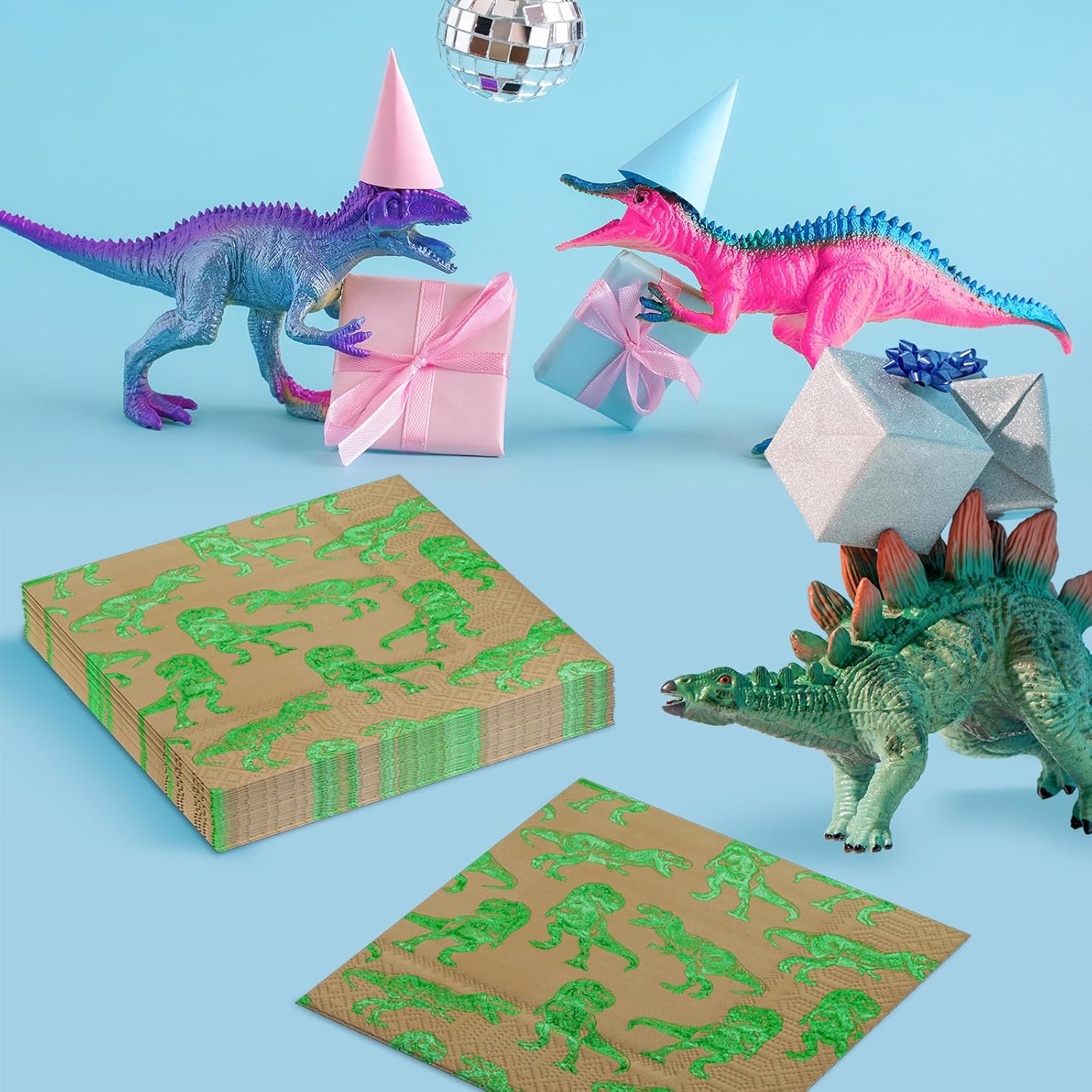 DYLIVeS Dinosaur Napkins 65 Inch Pack of 50 Green Foiled