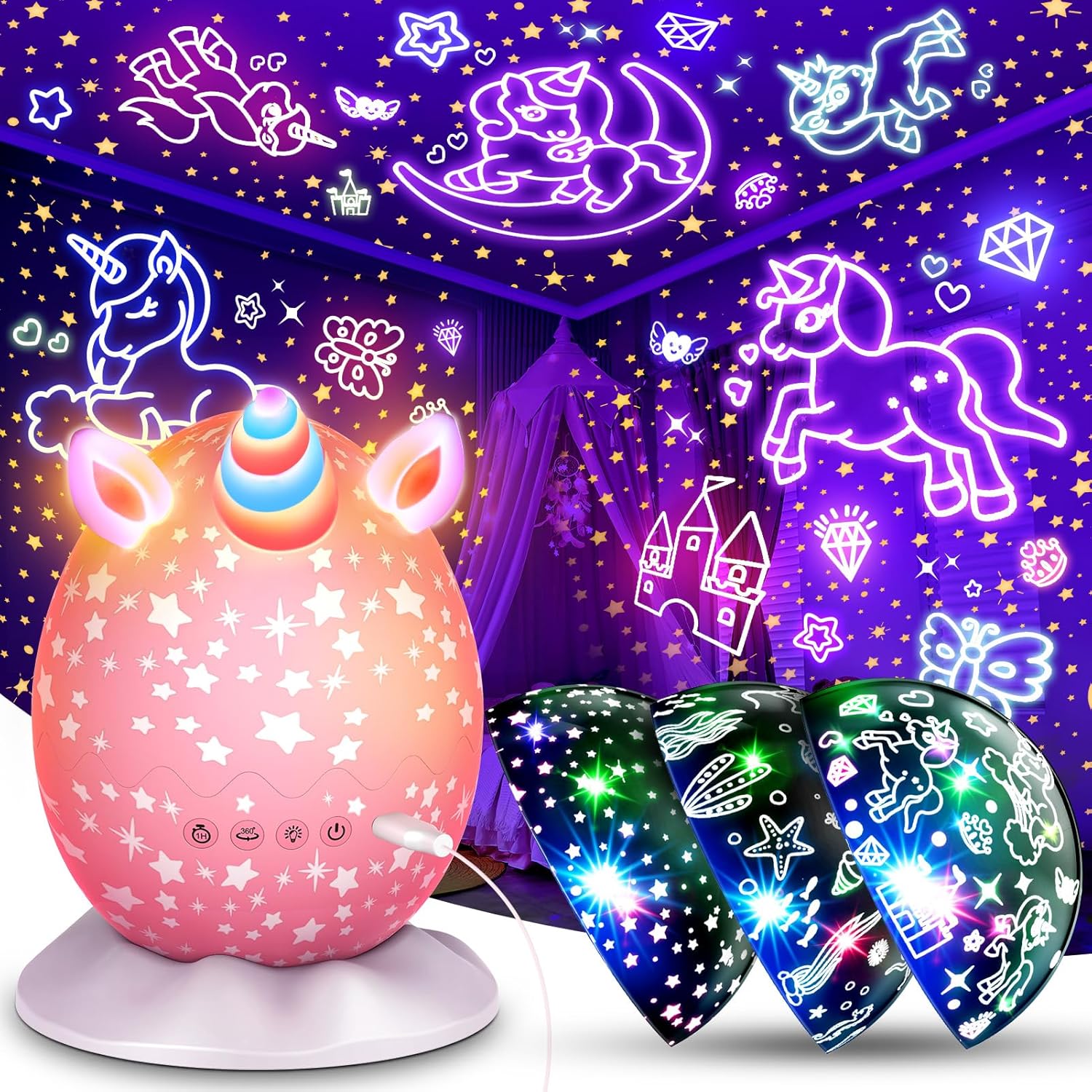 Unicorn Egg Night Light Toy with Timer and Projection