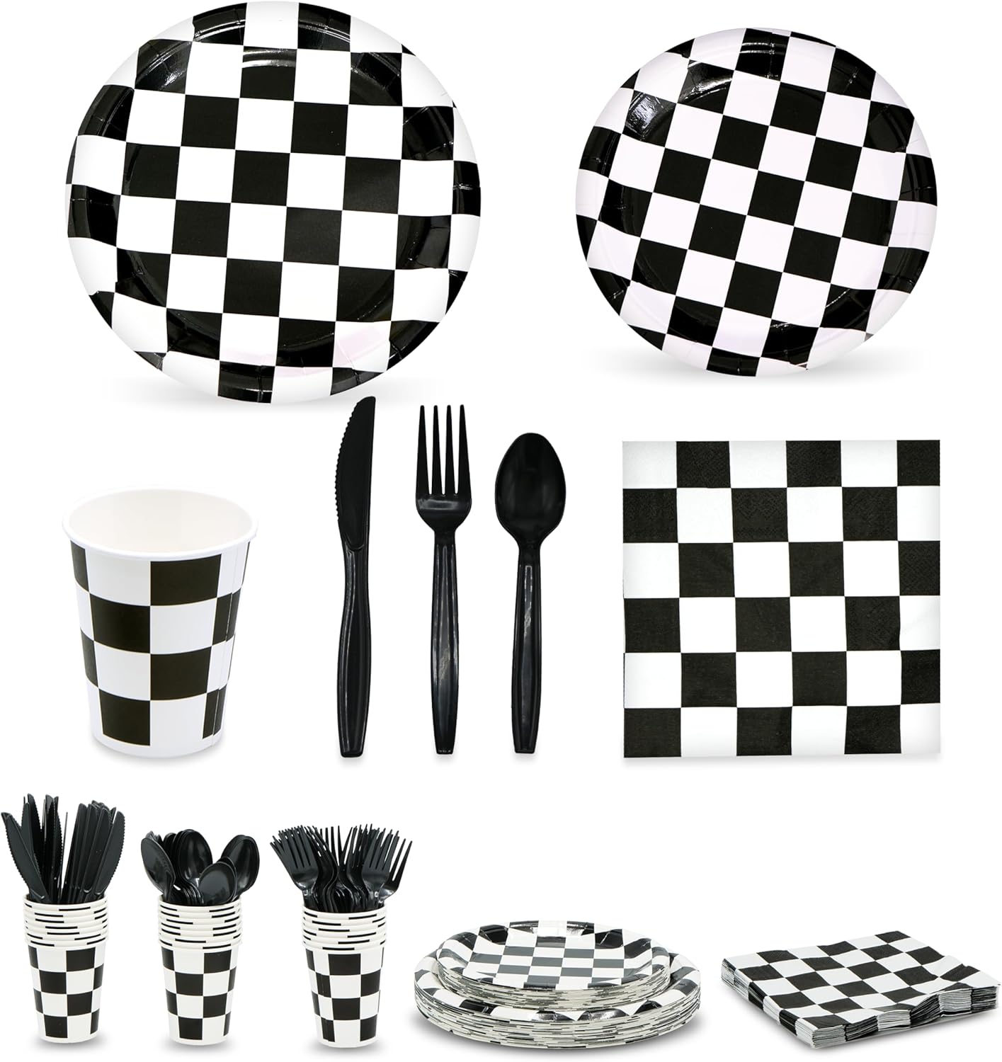 Checkered Party Supplies Set Serves 24 for Race Car Themed Events