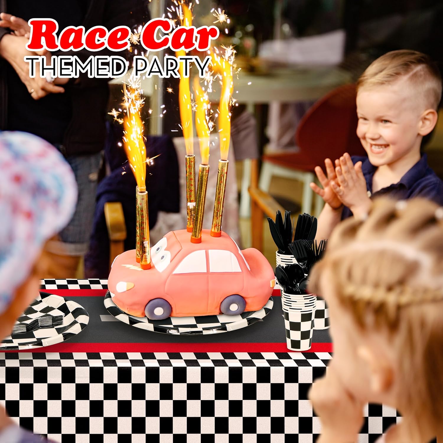 Checkered Party Supplies Set Serves 24 for Race Car Themed Events
