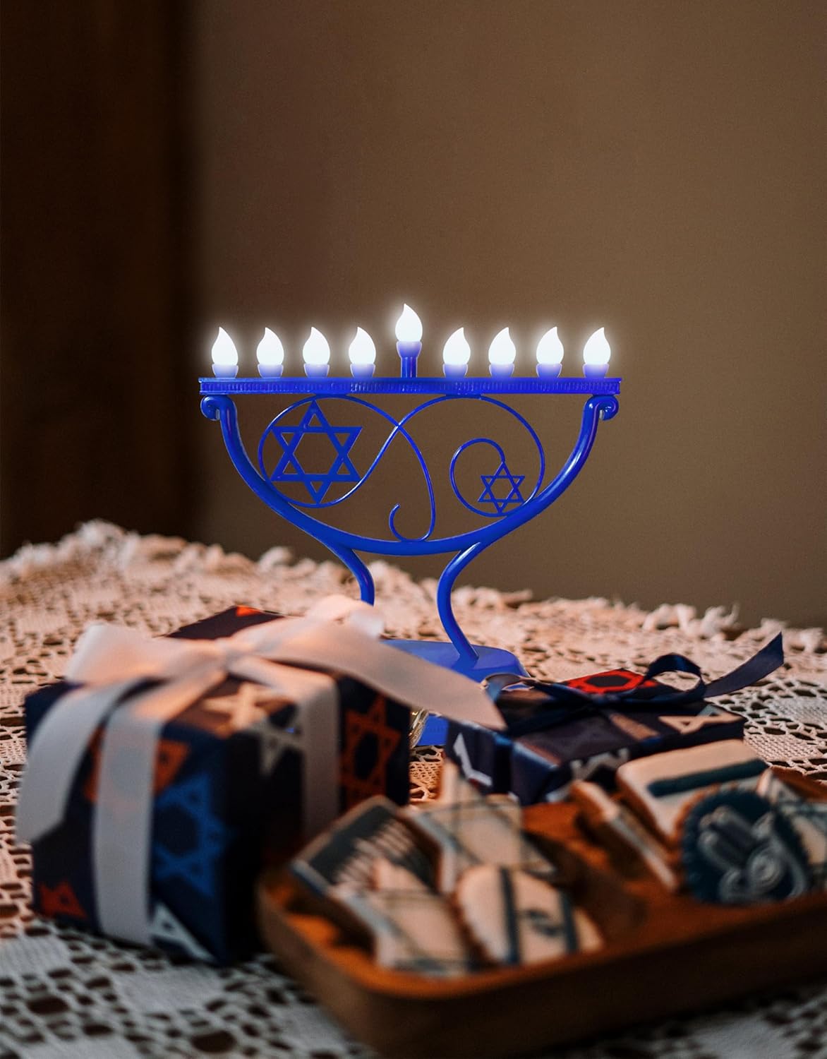 Ner Mitzvah LED Blue Hanukkah Menorah